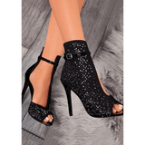 Fishbill Rhinestone Heels: Suede High Heel Pumps, Black, Sizes 35 - 43 snake - label