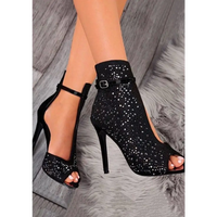 Fishbill Rhinestone Heels: Suede High Heel Pumps, Black, Sizes 35 - 43 - snake - label