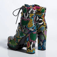 Flower Skin Snake Print Explosion Platform Boots snake - label