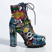 Flower Skin Snake Print Explosion Platform Boots snake - label