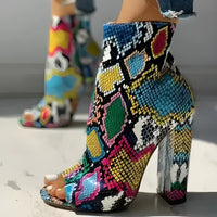 Foreign Trade New Style Thick Heel Colorful Snake Print Short Boots - Shoes