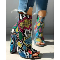 Foreign Trade New Style Thick Heel Colorful Snake Print Short Boots - Snake / 35 - Shoes