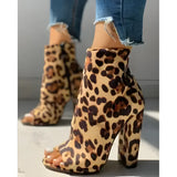 Foreign Trade New Style Thick Heel Colorful Snake Print Short Boots - Leopard / 35 - Shoes