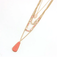 Four - Layer Necklace with Pink Crystal Beads & Geometric Design snake - label