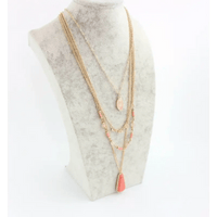 Four - Layer Necklace with Pink Crystal Beads & Geometric Design snake - label