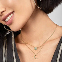 Golden Zircon Moon Pendant Crescent Necklace - 14K Gold Plated snake - label