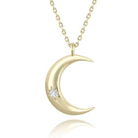 Golden Zircon Moon Pendant Crescent Necklace - 14K Gold Plated snake - label