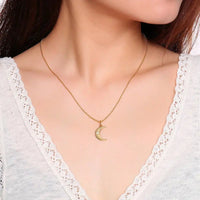 Golden Zircon Moon Pendant Crescent Necklace - 14K Gold Plated snake - label