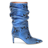 High Heel Snake Print Pleated Mid - top Boots snake - label