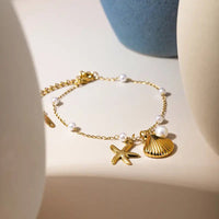 Holiday Shell Starfish Bracelet with Stainless Steel Design snake - label