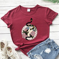 Ladies Summer T - Shirt Snake with Breathable Fabric & Stylish Snake Print - Size Options S - XXXL - snake - label