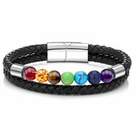 Leather Natural Stone Bracelet with Titanium Steel – Geometric Design, Length 21cm snake - label