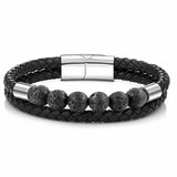 Leather Natural Stone Bracelet with Titanium Steel – Geometric Design, Length 21cm snake - label