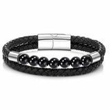 Leather Natural Stone Bracelet with Titanium Steel – Geometric Design, Length 21cm snake - label