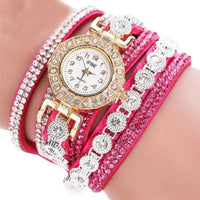 Leather Rhinestone Watch Bracelet with Rhinestone Embellishments - Elegant Fashion Timepiece for Women snake - label