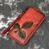 Long Retro Chain Wallet | Genuine Leather | Ample Internal Slots | Trendy Flower Pattern snake - label