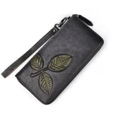 Long Retro Chain Wallet | Genuine Leather | Ample Internal Slots | Trendy Flower Pattern snake - label