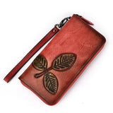 Long Retro Chain Wallet | Genuine Leather | Ample Internal Slots | Trendy Flower Pattern snake - label