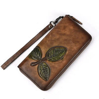 Long Retro Chain Wallet | Genuine Leather | Ample Internal Slots | Trendy Flower Pattern snake - label