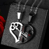 Love Key Necklace - Couple Style Titanium Pendant (Heart - Shaped) snake - label