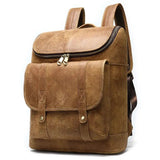 Men's Genuine Leather Brown Backpack with Laptop Pocket - Spacious 32cm*12cm*39.5cm Size snake - label