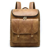 Men's Genuine Leather Brown Backpack with Laptop Pocket - Spacious 32cm*12cm*39.5cm Size snake - label