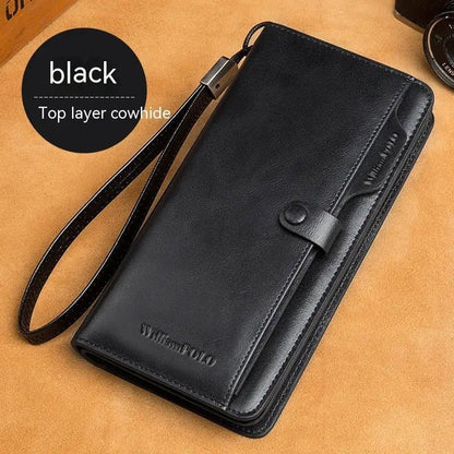 Men's Long Wallet with Genuine Leather & Multiple Compartments - 1st Layer Cowhide - 3 Colors snake - label
