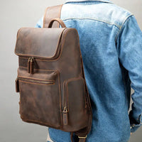 Men's Outdoor Backpack - Genuine Leather Breathable Waterproof - Fits Essentials & More snake - label