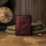 Men's Short Genuine Wallet with Anti - Magnetic Function & First Layer Cowhide Leather snake - label