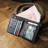 Men's Short Genuine Wallet with Anti - Magnetic Function & First Layer Cowhide Leather snake - label