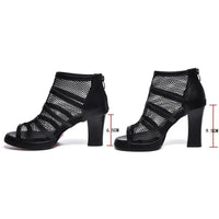 Mesh Shoes Women's Heels: Elegant Mesh Heels with Zipper Closure & Thick Heel snake - label