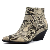 Mid - heel denim snake print ankle boots snake - label