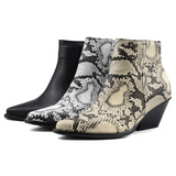 Mid - heel denim snake print ankle boots snake - label