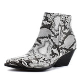 Mid - heel denim snake print ankle boots snake - label