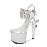 Muffin Sandals Heels: Korean Style Fish Mouth High Heels with Glamorous Details snake - label