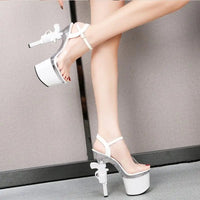 Muffin Sandals Heels: Korean Style Fish Mouth High Heels with Glamorous Details snake - label