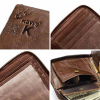 Multi - functional Genuine Leather Wallet with Zipper Closure snake - label