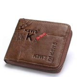 Multi - functional Genuine Leather Wallet with Zipper Closure snake - label