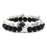 Natural White Howlite & Black Agate Bracelet Set - Harmony & Tranquility in 2 Pieces snake - label