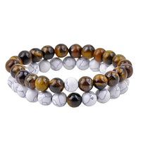 Natural White Howlite & Black Agate Bracelet Set - Harmony & Tranquility in 2 Pieces snake - label