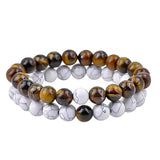 Natural White Howlite & Black Agate Bracelet Set - Harmony & Tranquility in 2 Pieces snake - label