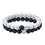 Natural White Howlite & Black Agate Bracelet Set - Harmony & Tranquility in 2 Pieces snake - label