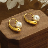 Pearl Water Drop Earrings E84 - Titanium Steel, Gold Color - snake - label