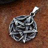 Pentagram Snake Pendant - Titanium Steel Animal Zodiac Design snake - label