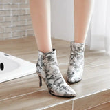 Pointed stiletto heel fashion side zipper sexy snake boots snake - label