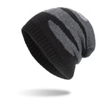 Pullover Knit Beanie with Korean Style Design & Striped Pattern for Ultimate Winter Warmth snake - label