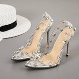 Rhinestone High Heels - Silver Pointed Toe Stilettos with 0.5cm and 11.5cm Heels snake - label