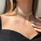 Rhinestone Necklace with Clavicle Chain - Exquisite Alloy Design, Geometric Sparkle snake - label