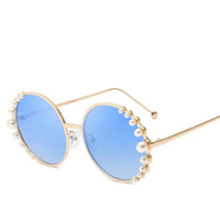 Round Frame Pearl Sunglasses with UV400 Protection and Metal Frame snake - label