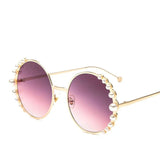 Round Frame Pearl Sunglasses with UV400 Protection and Metal Frame snake - label